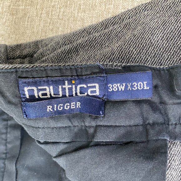 Vintage Nautica Rigger Pleated Chino Pants Men's 38 x 30 Gray MISSING BUTTON VTG - Picture 5 of 14